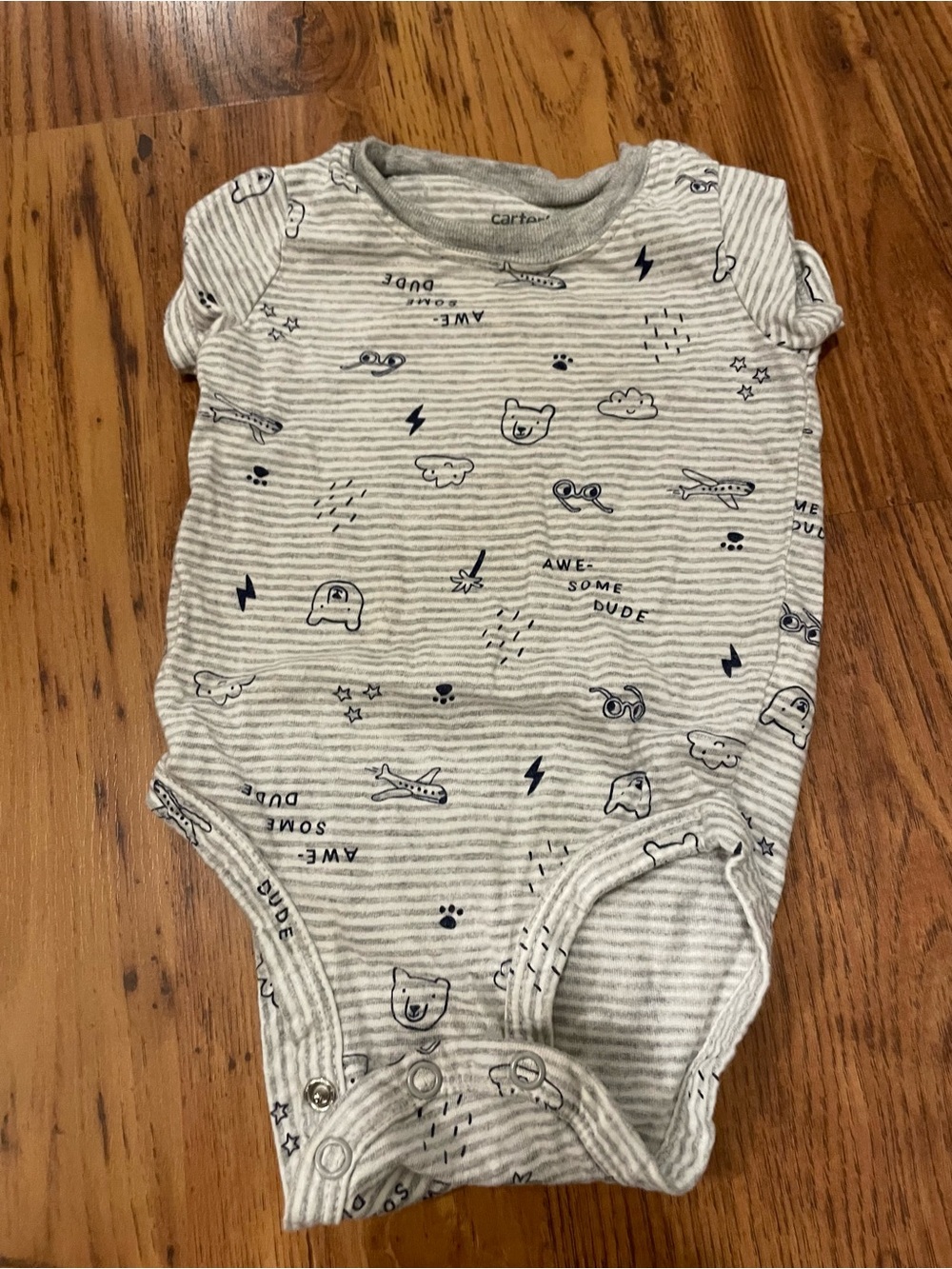 Carter's Gray & Navy Striped Baby One-Piece Bodysuit